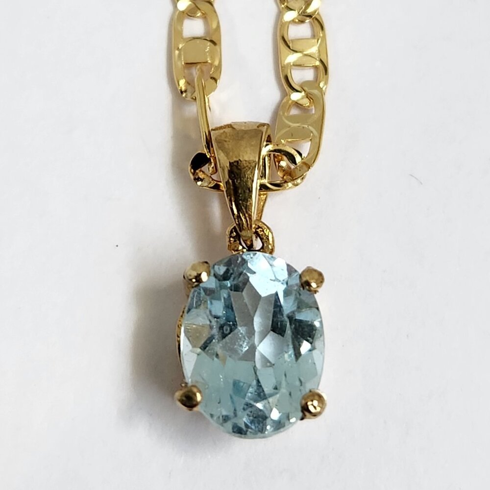 Estate Gold Necklace with Blue Gemstone Pendant